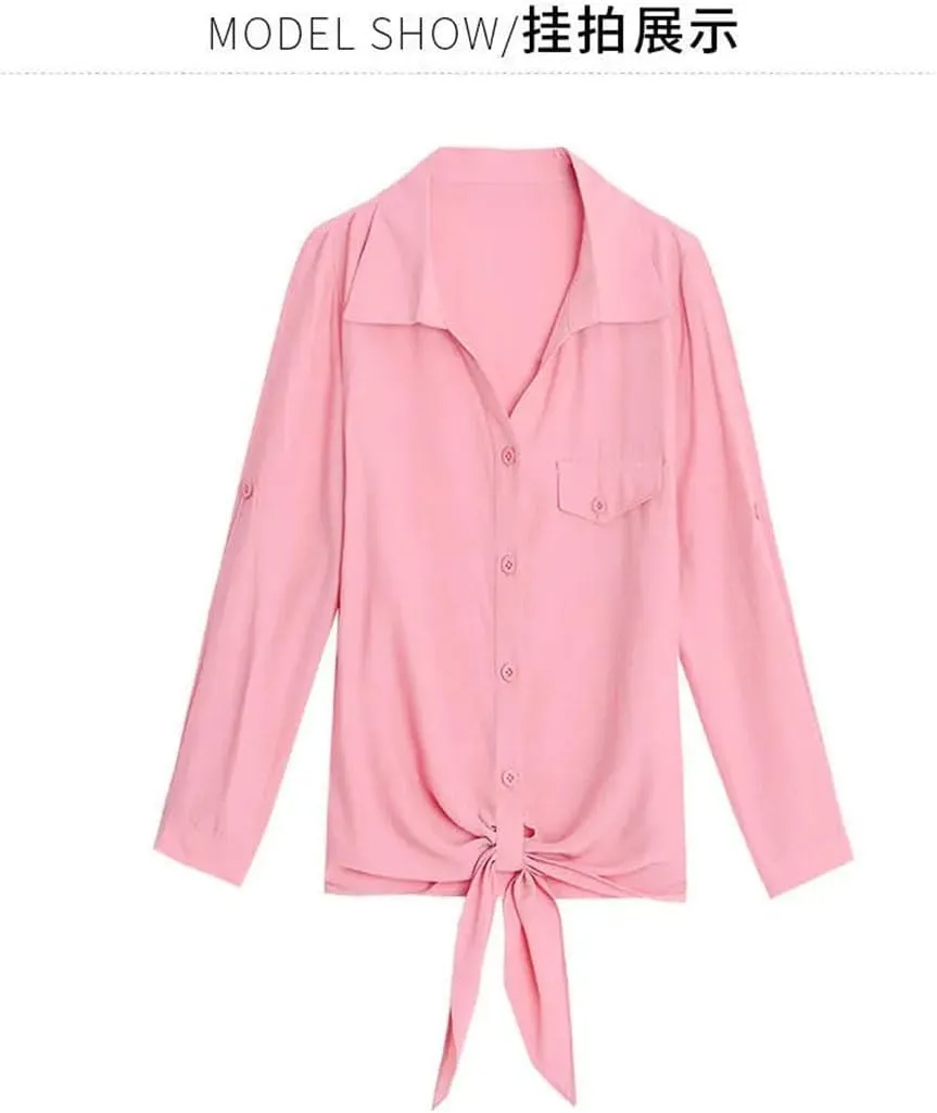 Women’S Commuter Blouse 3/4 Sleeve Polo Neck Single-Breasted Lace Detail Spring Tops
