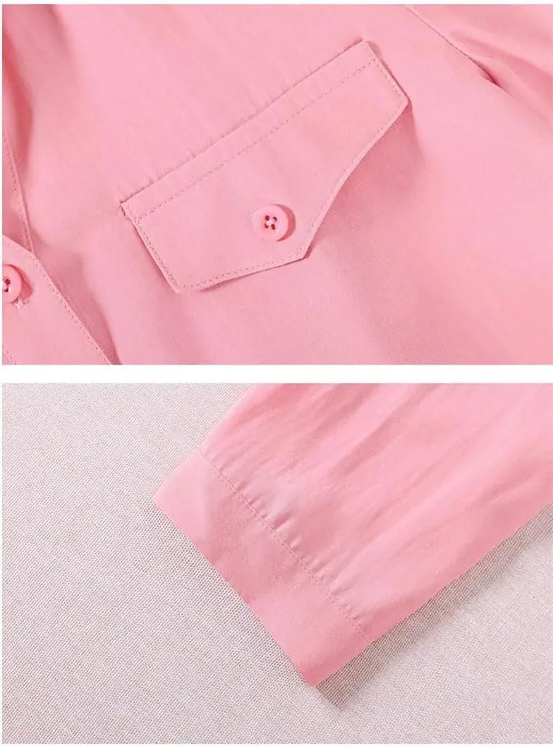 Women’S Commuter Blouse 3/4 Sleeve Polo Neck Single-Breasted Lace Detail Spring Tops
