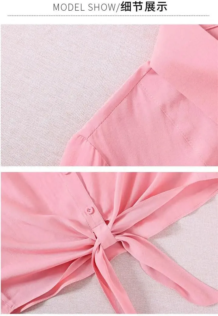 Women’S Commuter Blouse 3/4 Sleeve Polo Neck Single-Breasted Lace Detail Spring Tops