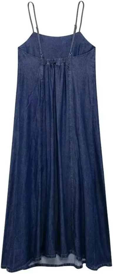 Womens Denim Dress Versatile Hanging Denim Dress Loose and Slimming Long Suspender Skirt