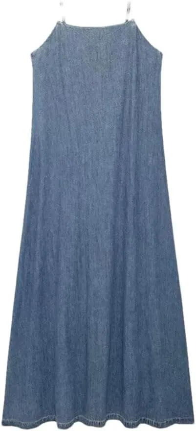 Womens Denim Dress Versatile Hanging Denim Dress Loose and Slimming Long Suspender Skirt