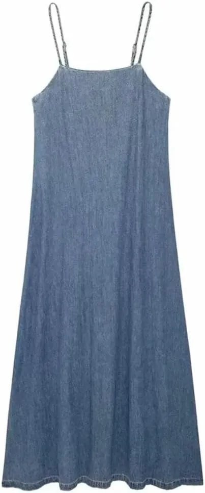 Womens Denim Dress Versatile Hanging Denim Dress Loose and Slimming Long Suspender Skirt