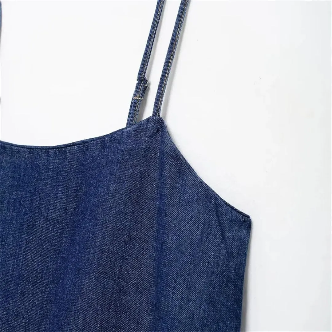 Womens Denim Dress Versatile Hanging Denim Dress Loose and Slimming Long Suspender Skirt