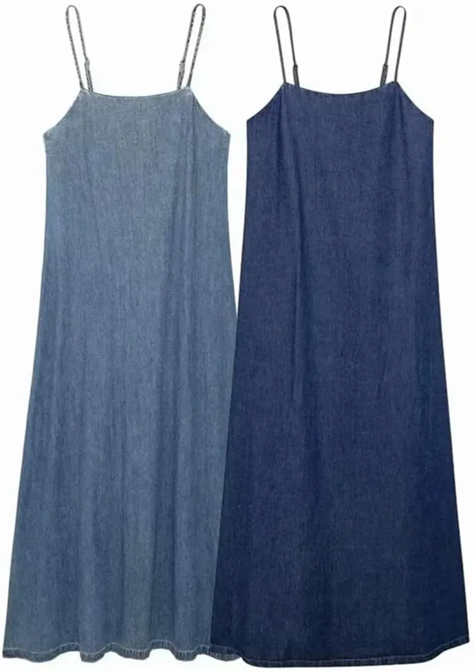 Womens Denim Dress Versatile Hanging Denim Dress Loose and Slimming Long Suspender Skirt