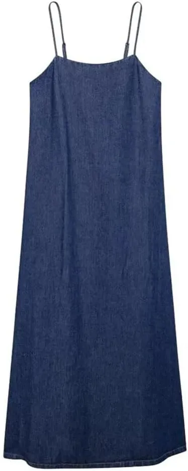 Womens Denim Dress Versatile Hanging Denim Dress Loose and Slimming Long Suspender Skirt