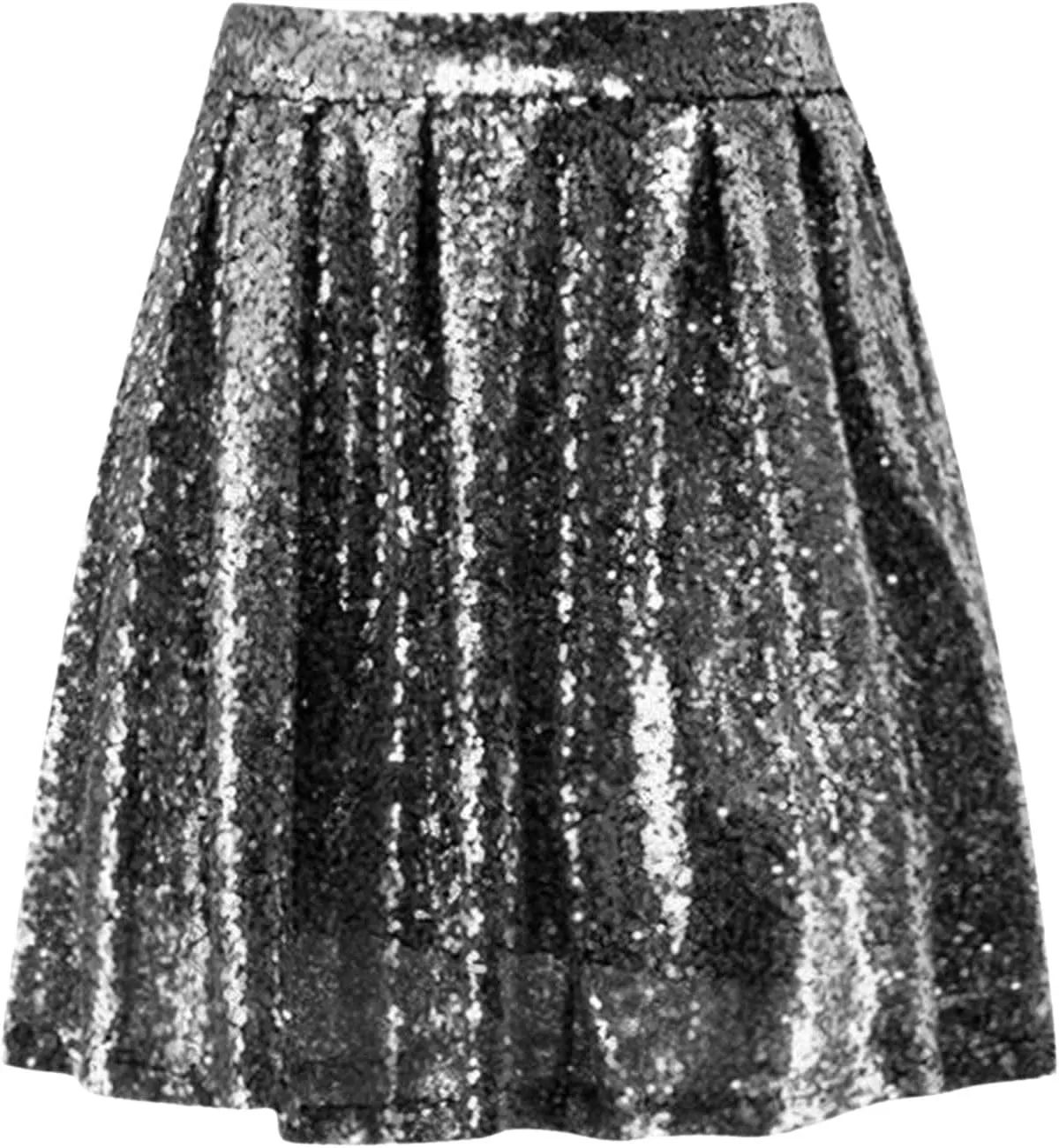 Womens Sequin Skirts Sparkly Knee Length Solid Color Flowy High Waist Sequin Bodycon Sparkly Skirt for Short Skirts