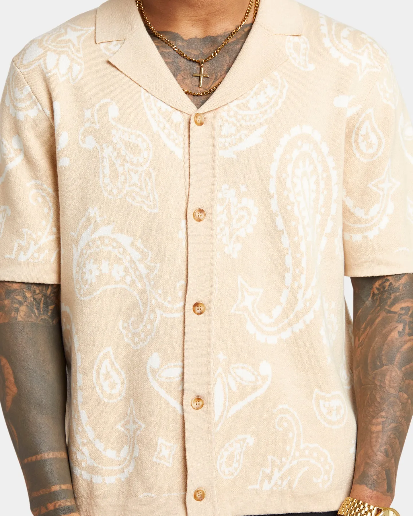 XXIII Ethan Paisley Button Up Shirt Cream